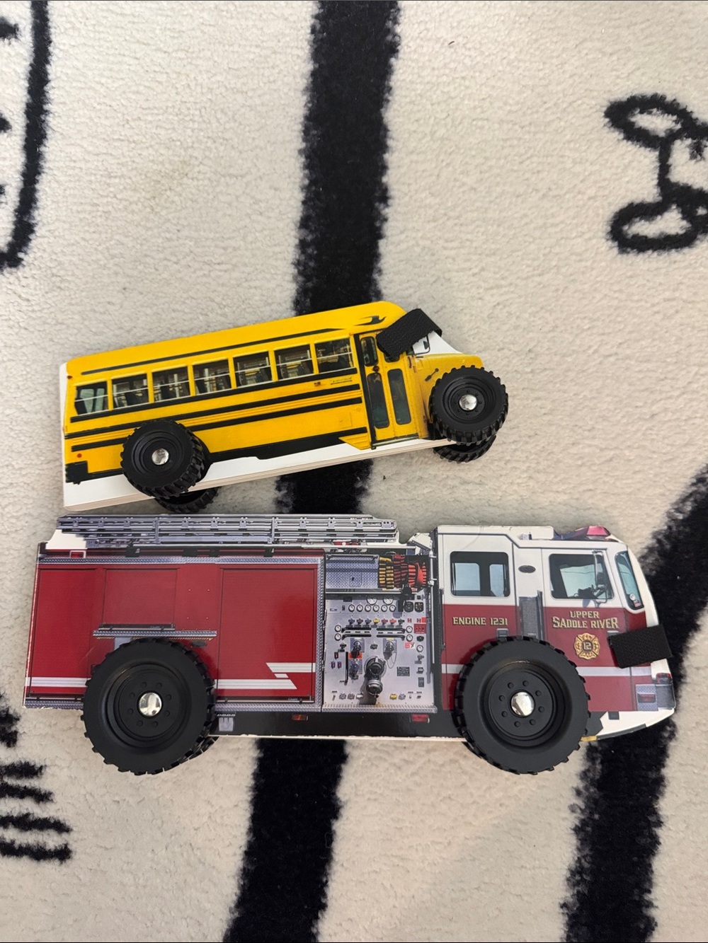 Kids Toy Vehicle Books Bundle - Yellow School Bus & Red Fire Truck
